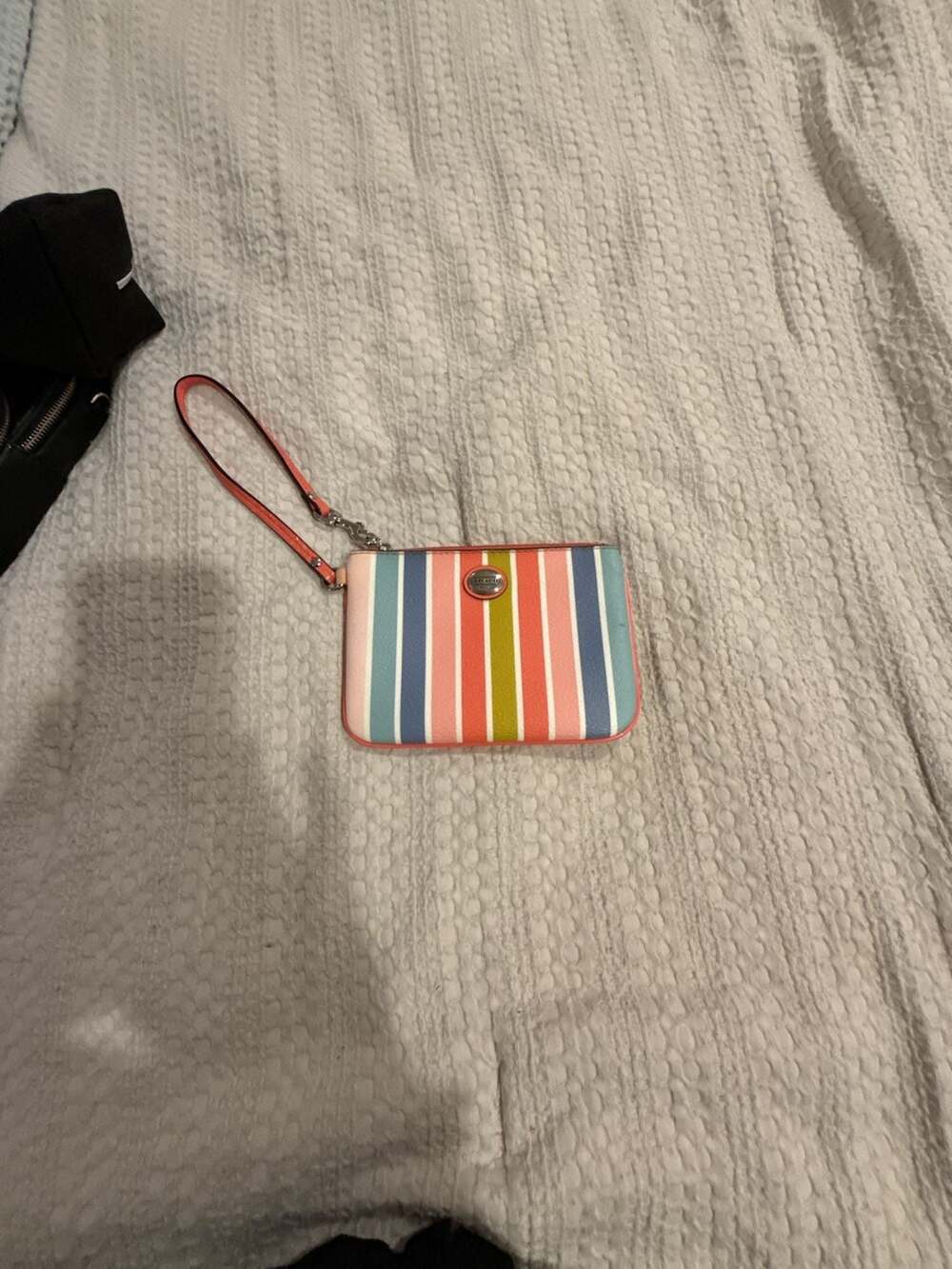 Coach Multicolored Striped Leather Wristlet Clutch